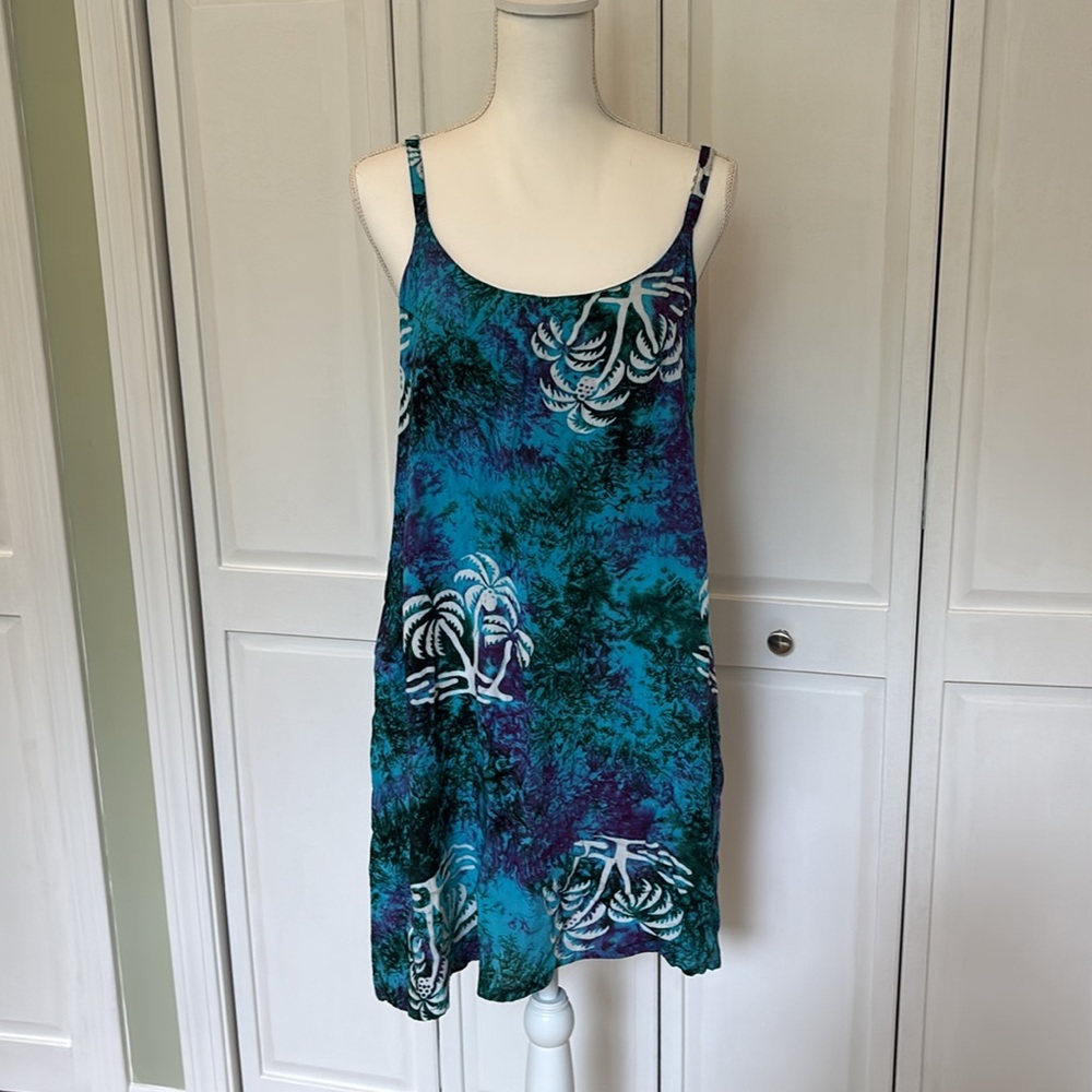 Tropical Blue Batik Sleeveless Dress